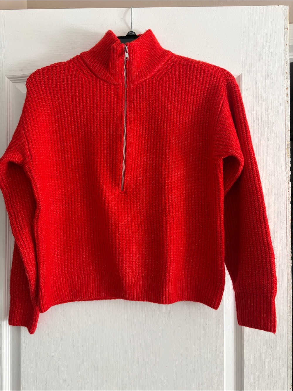 Vince Camuto Red Ribbed Half-Zip Turtleneck Sweater